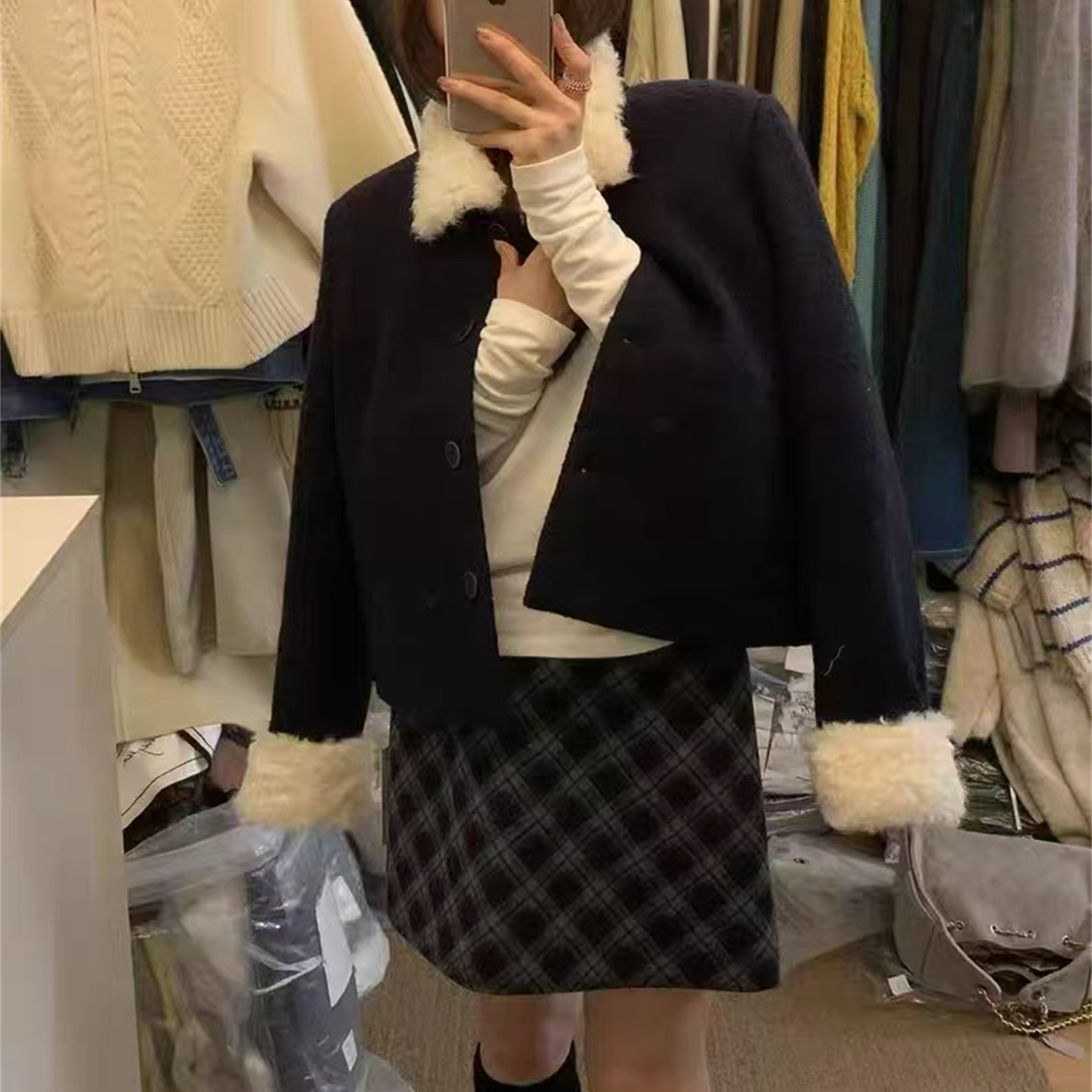 IMIZ2025冬季新款韩版小香风毛毛领子羽绒服女短款加厚保暖外套潮