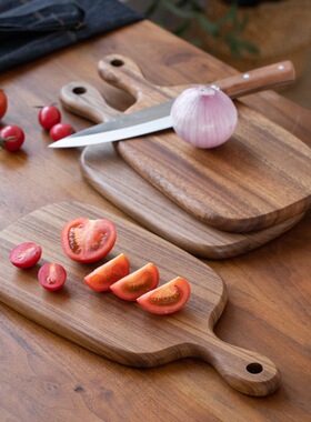 柚木菜板实木刀具家用木质砧板厨房双面把手切菜板整木面板案板