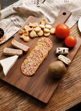 黑胡桃木砧板 带把手披萨牛排面包板 餐厅咖啡店木托盘 可加logo