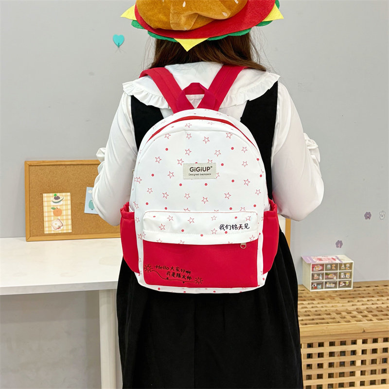 吉吉向上原创正品红色星星书包初高中生少女简约百搭高颜值双肩包