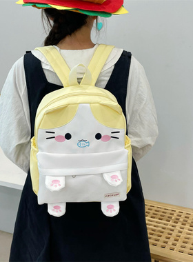 吉吉向上原创拉链款棉花小猫双肩包布款卡通大容量学生书包