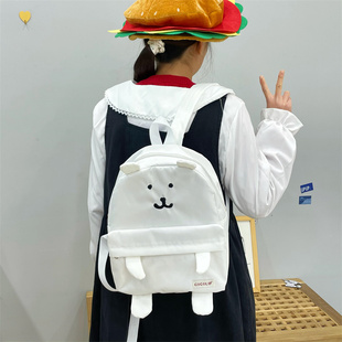 吉吉向上原创双肩包2025新款春夏布款小众时尚可爱白熊通勤背包