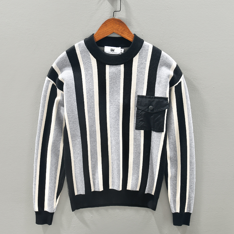 秋冬男长袖圆领套头毛衣针织衫潮男个性毛线衣青年学生打底毛衫