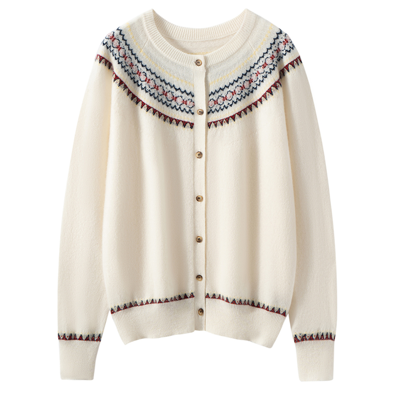 100纯山羊绒2025秋冬新款女羊绒衫法式提花羊绒开衫羊绒外套上衣