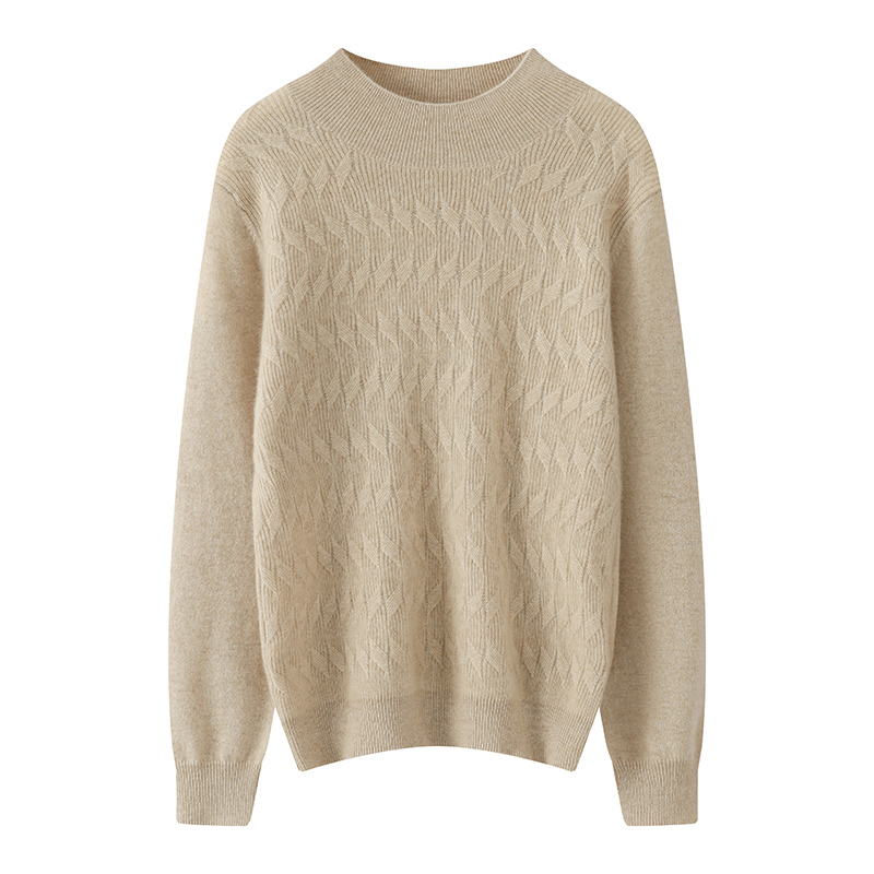 秋新款时尚潮流女装羊绒衫优雅百搭显瘦麻花图案圆领长袖毛衣