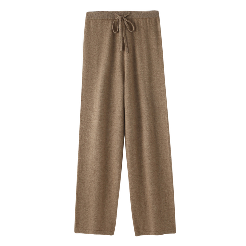 2025春秋新款羊绒衫女100纯山羊绒精纺保暖加厚直筒裤纯色针织裤