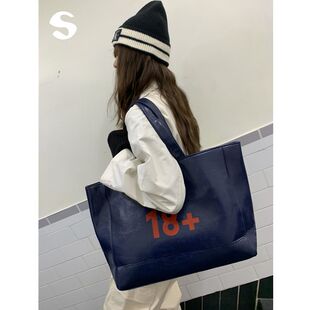 Sleep at 11搭配款 小众数字图案印花大容量皮革单肩手提托特包