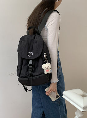 包包女士2023秋冬新款韩系大容量大学生上课黑色双肩背包