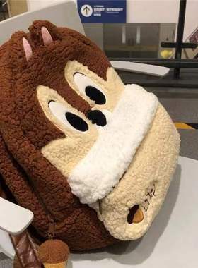 WTAII 花栗鼠奇奇蒂蒂大容量双肩包卡通动漫毛绒背包可爱学生书包