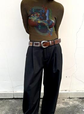 T Lonely1褶皱修身小众设计感图案长袖上衣套头体恤通勤