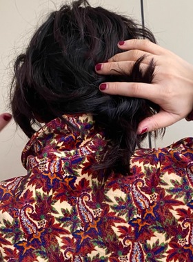 深红棕复古进口花色长袖衬衣