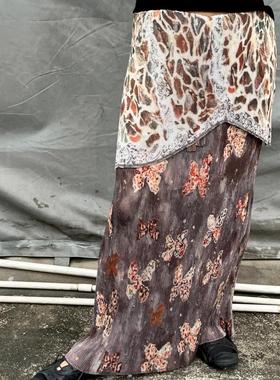 T Lonely1 长半裙压褶设计款印花半裙双层半裙女