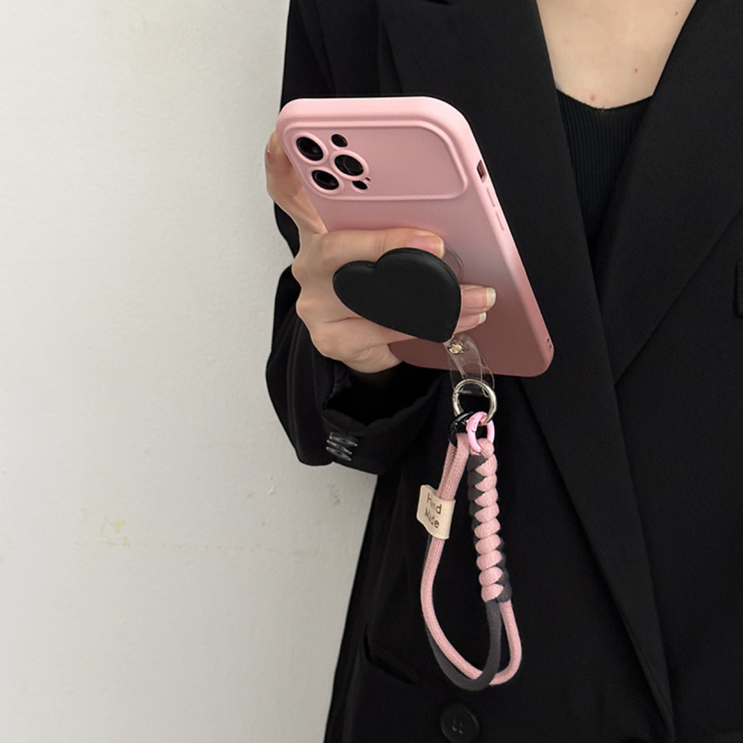 肤感渐变砂粉爱心支架iPhonepromax手机壳苹果14腕带13/12软11x