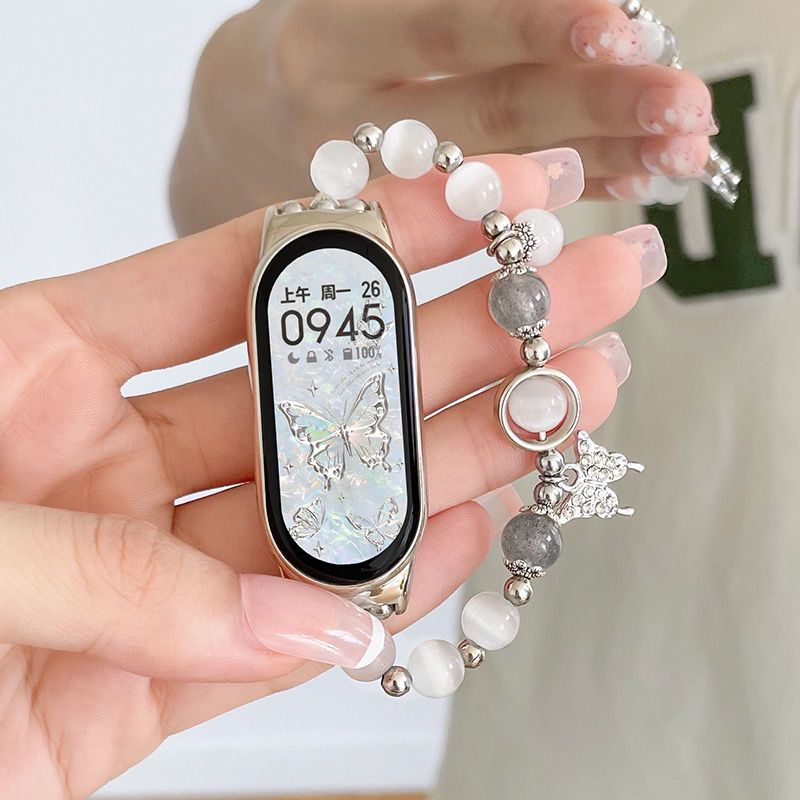 适用小米手环8表带幸运猫眼石蝴蝶小米8NFC串珠轻奢手链替换腕带