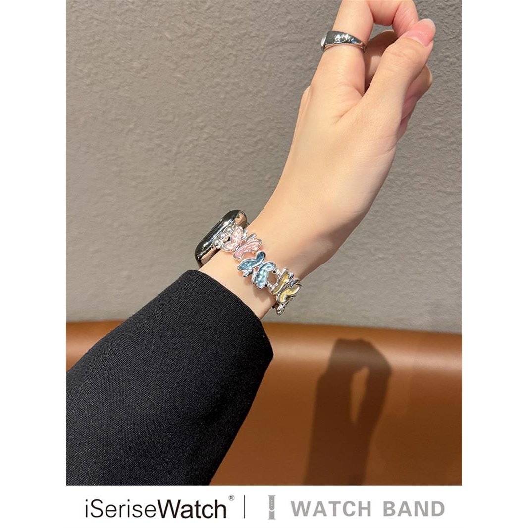 适用夏日蝴蝶适用小米9手环表带小米8/7/6女华为8/9百搭高级简约