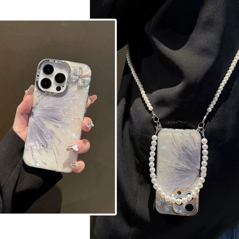 唯美立体蝴蝶苹果14promax手机壳iPhonepro斜挎13pro手提12女款