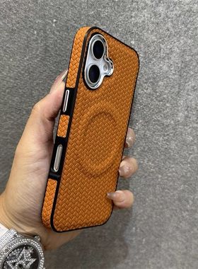 编织苹果16promax手机壳磁吸iPhone15pro磨砂13/14pro商务12皮纹