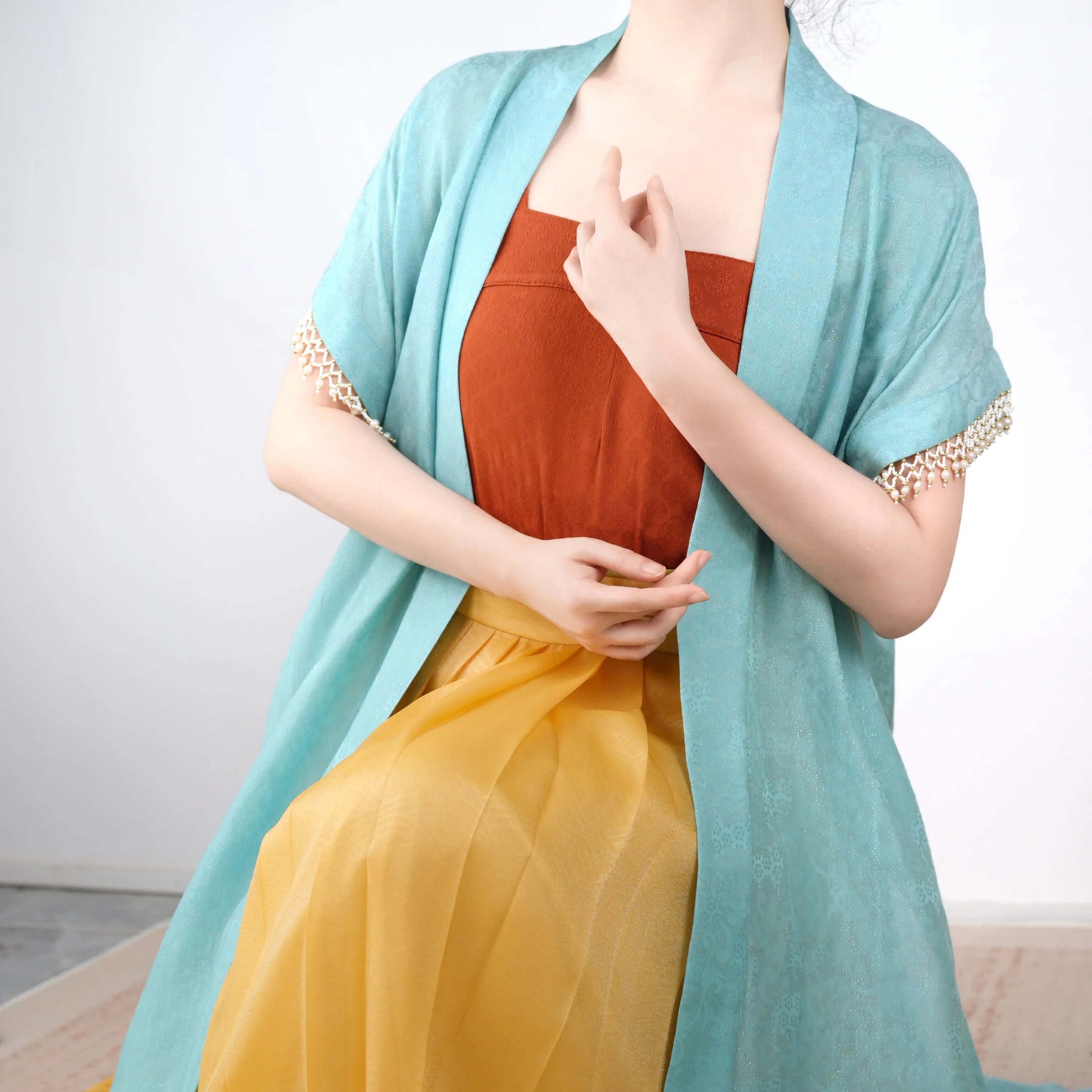 「银花狸」西子蓝银丝仿花罗宋背心汉服日常春夏甲乙时日新品