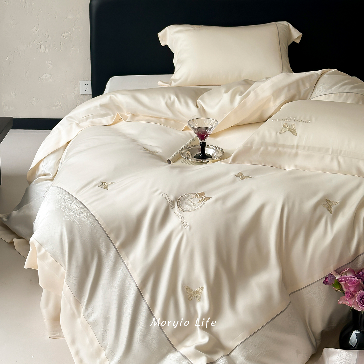 木悠法式轻奢高级感刺绣提花超柔天丝棉四件套丝滑裸睡被套床单