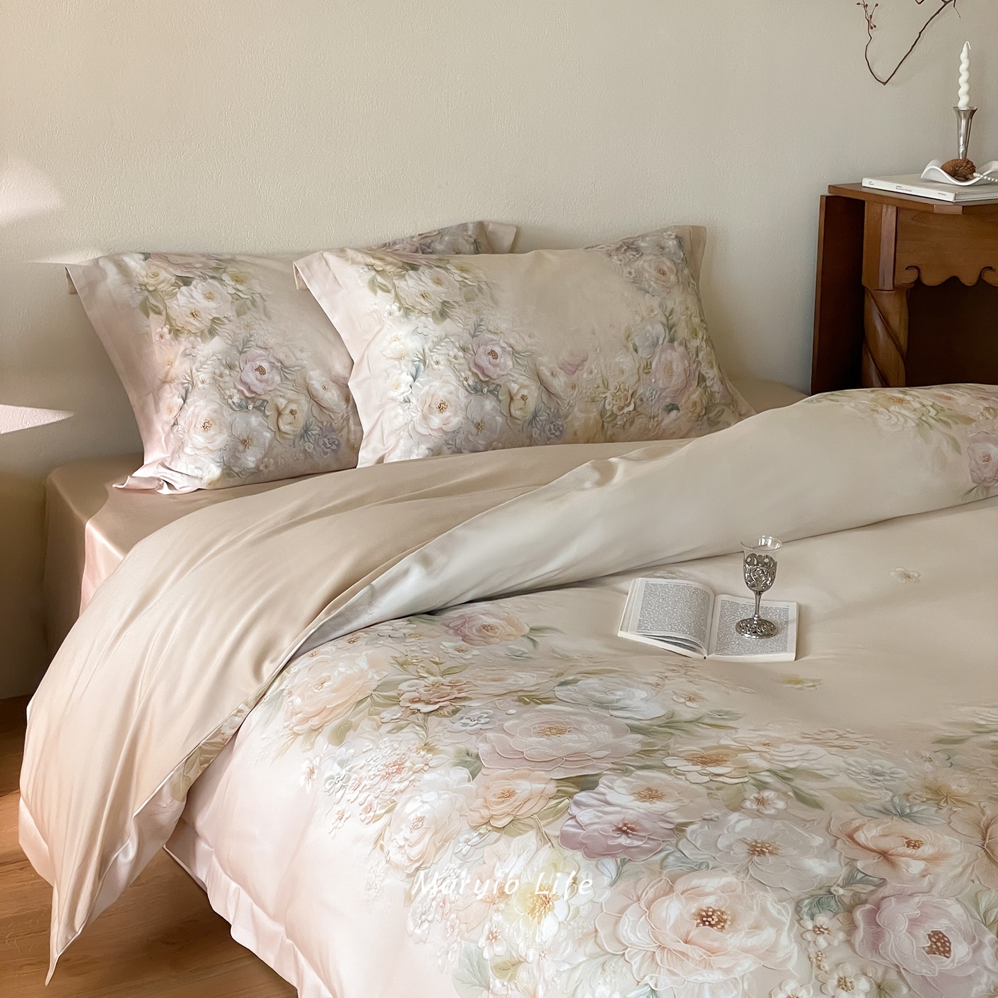 木悠田园风数码印花天丝棉磨毛四件套秋冬亲肤裸睡被套床单床笠