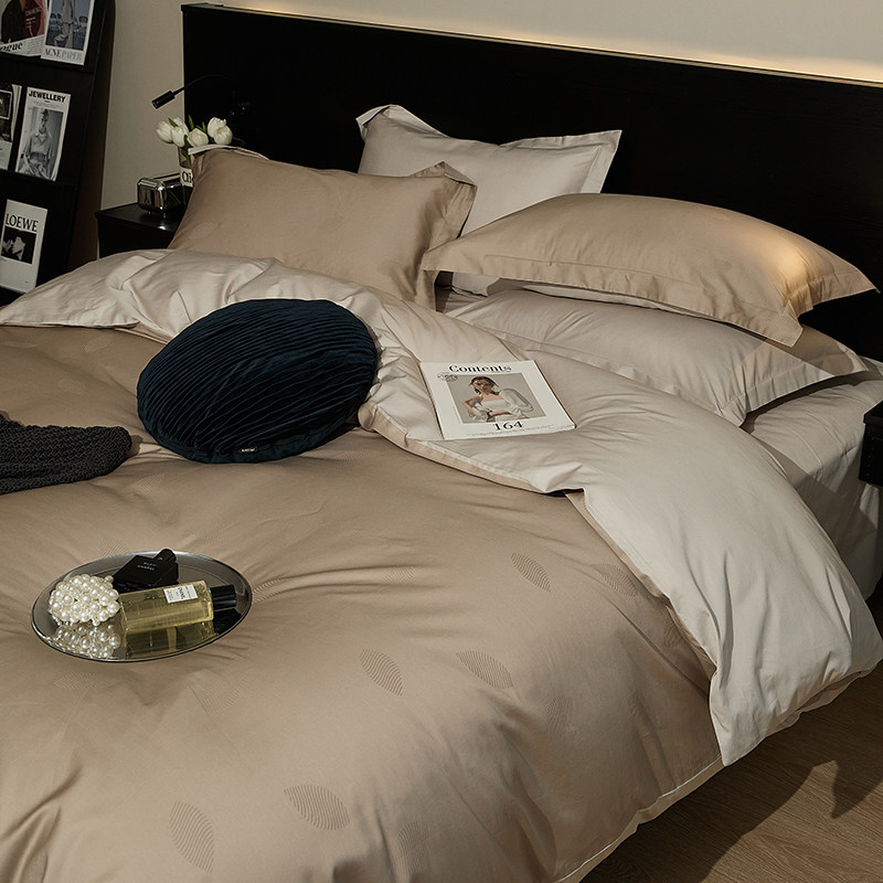 木悠简约双拼轻奢100S长绒棉提花全棉四件套纯棉床单被套床上用品,床上用品,床品套件/四件套/多件套,淘宝优惠券,粉丝福利购,淘宝优惠卷