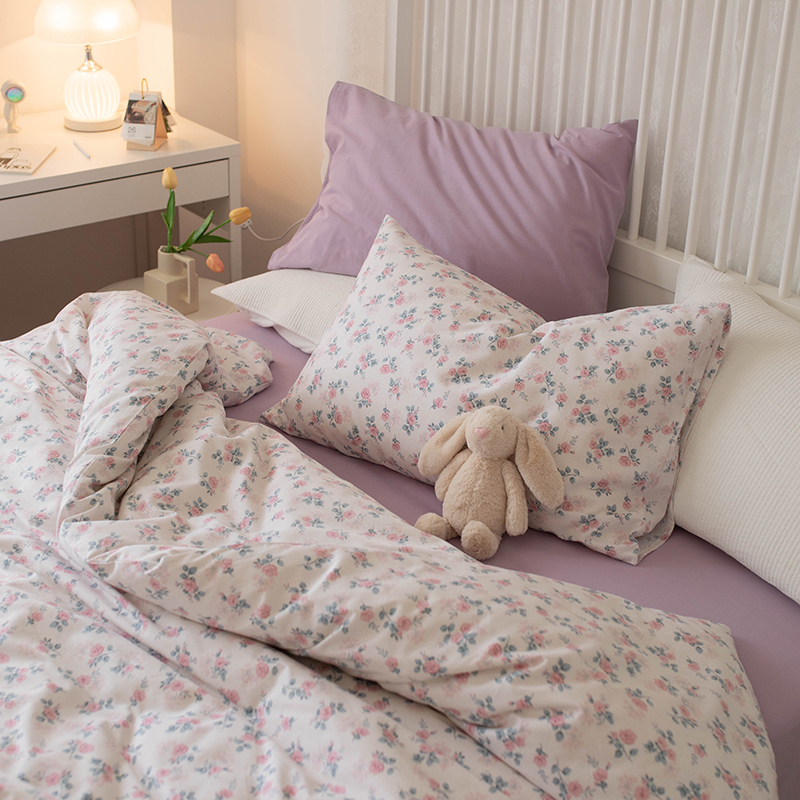 木悠ins小清新碎花纯棉全棉四件套田园风被套床单学生宿舍三件套