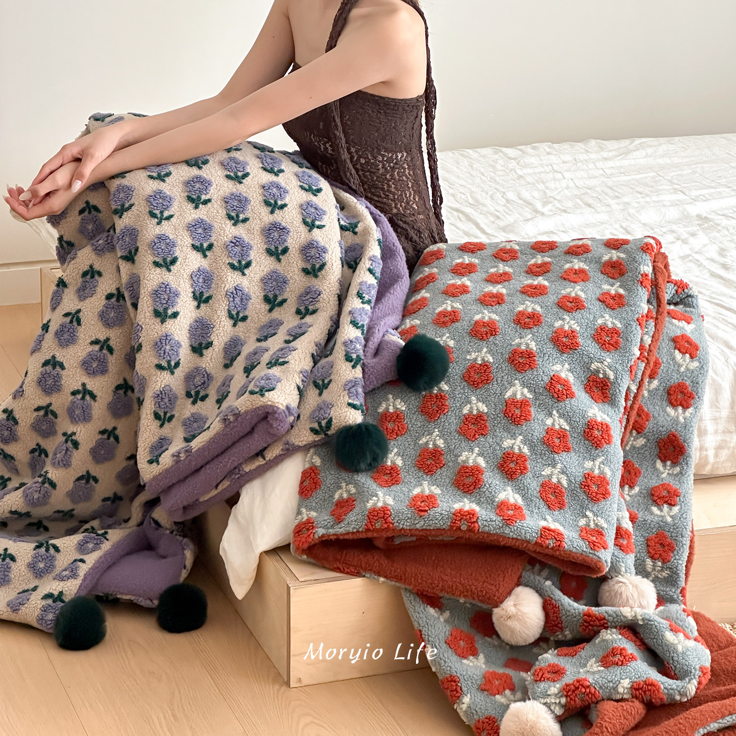 木悠新款冬季加厚复古提花羊羔绒毛毯双面绒办公室午睡盖毯沙发毯