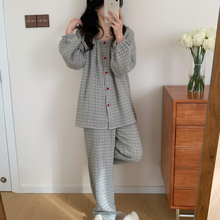 木悠韩版肌理感色织全棉皱皱纱睡衣女款宽松软糯新疆棉家居服套装