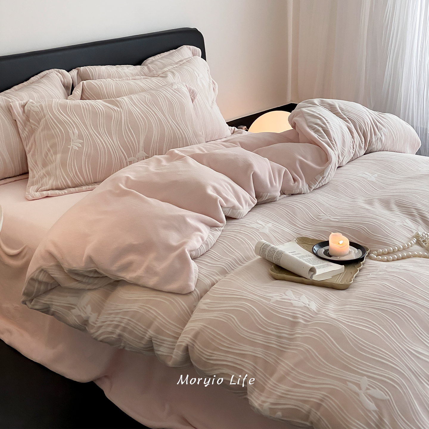 木悠秋冬保暖立体雕花双面牛奶绒四件套加厚珊瑚绒被套床单床笠