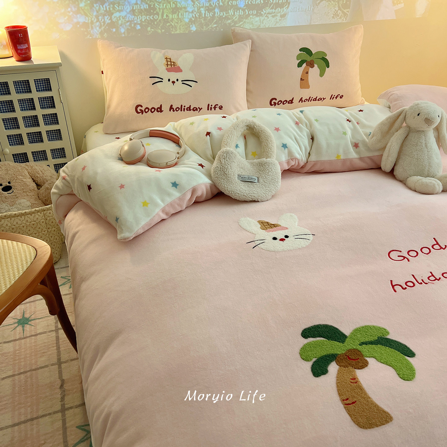 木悠ins卡通秋冬保暖加厚牛奶绒四件套珊瑚绒被套床单可爱三件套,床上用品,床品套件/四件套/多件套,淘宝优惠券,粉丝福利购,淘宝优惠卷
