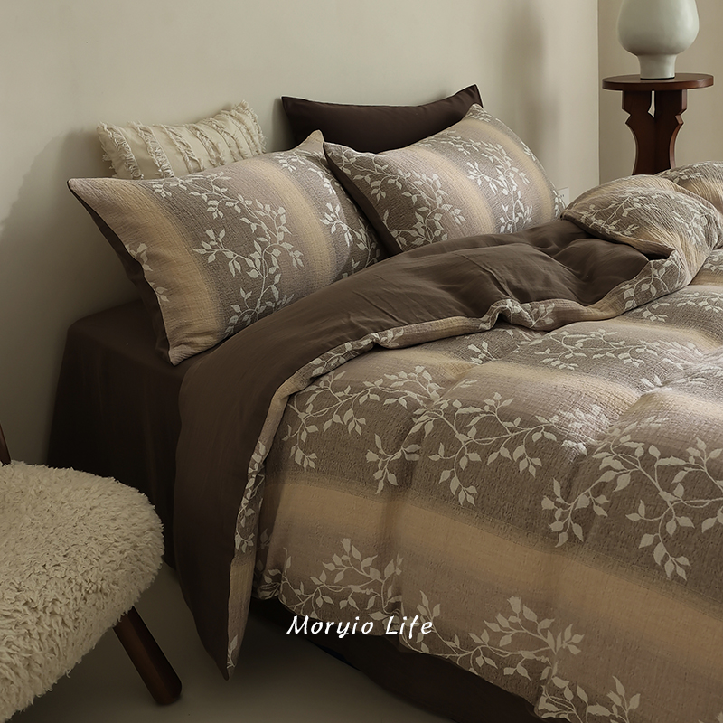 木悠高级感复古三层纱全棉四件套纯棉纱布软糯双层纱被套床单床品