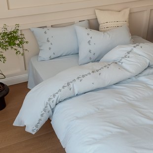 木悠春夏凉感砂洗兰精天丝四件套刺绣超柔裸睡亲肤被套床单床笠