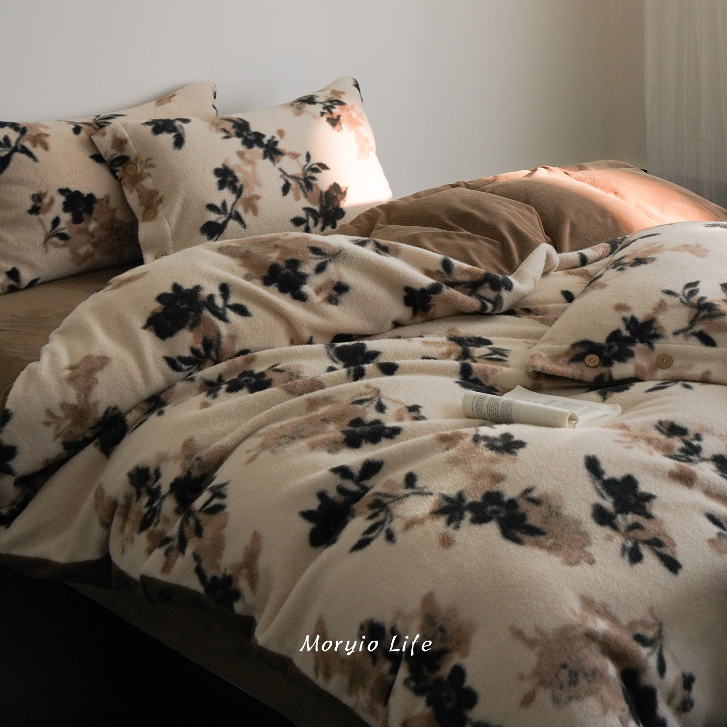 木悠复古花卉仿生羊绒牛奶绒四件套冬季加厚保暖珊瑚绒被套床单