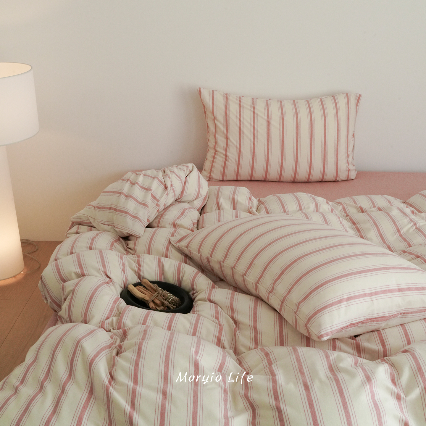 木悠简约条纹超柔全棉针织棉四件套全棉裸睡天竺棉被套床单床笠