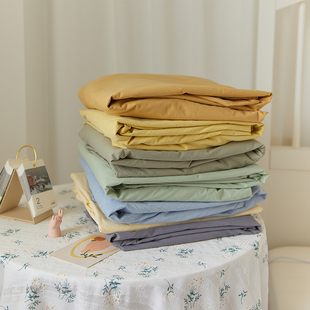 木悠简约纯色夏季全棉水洗棉床单纯棉床笠保护套席梦思防滑床罩