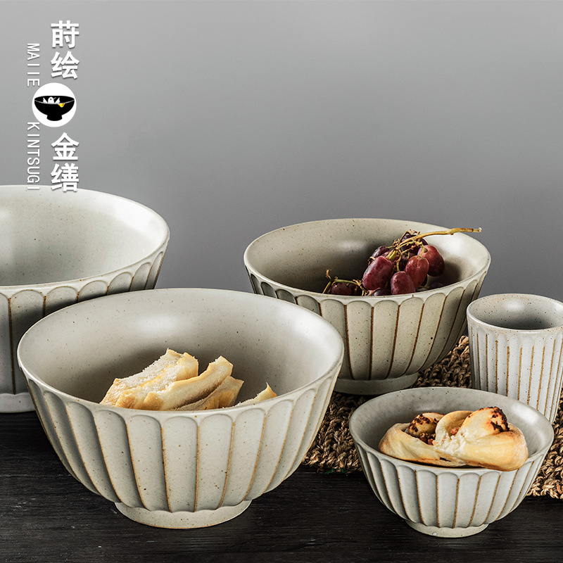 陶瓷饭碗日式粗陶面碗大号汤碗简约盘子碗盘景德镇碗碟餐具汤勺