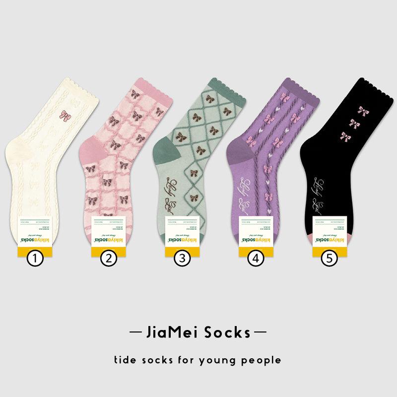 kikiyasocks棉质蝴蝶结中筒女袜