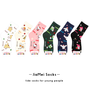 Sanrio三丽鸥卡通袜子女凯蒂猫美乐蒂大耳狗大眼蛙玉桂狗中筒长袜