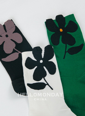 HELLO MONDAY绿色袜子女春夏季薄款立体小花瓣中筒袜ins潮网红款