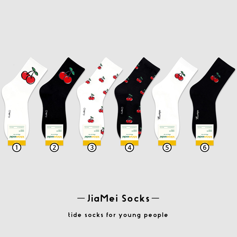 樱桃袜子纯棉女中筒袜秋季