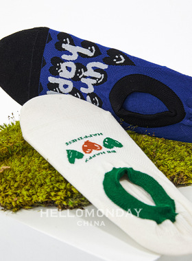 HELLO MONDAY绿色袜子潮女生夏薄款爱心笑脸硅胶防滑浅口蓝色短袜