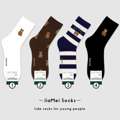 kikiyasocks泰迪熊卡通中筒男袜