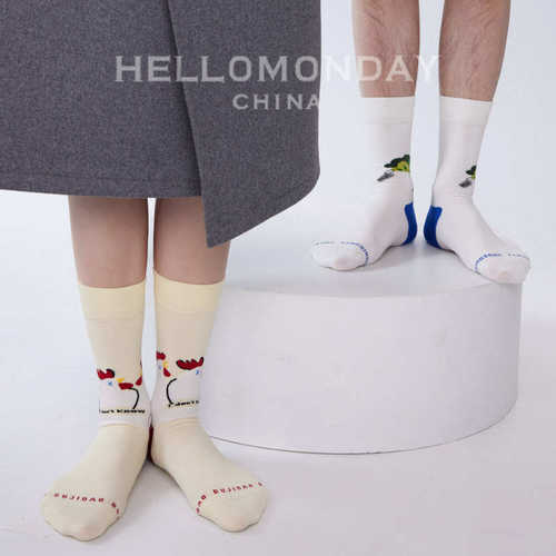 hellomonday情侣创意图案中筒袜