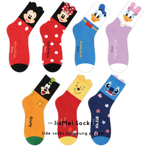 迪士尼可爱卡通米奇米妮中筒袜