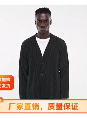 三宅衣库褶皱男装2026款秋冬季西服夹克休闲外套无领V领宽松JD151