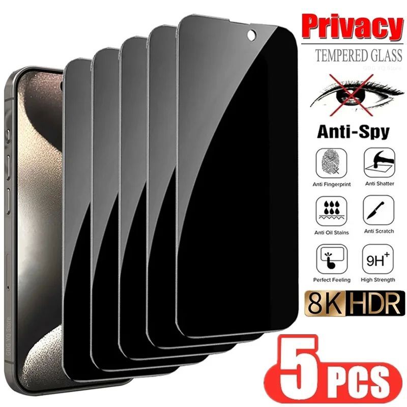 5Pcs Privacy Screen Protector for IPhone 14 15 Pro Max 15 14 Plus Anti-spy Tempered Glass for IPhone