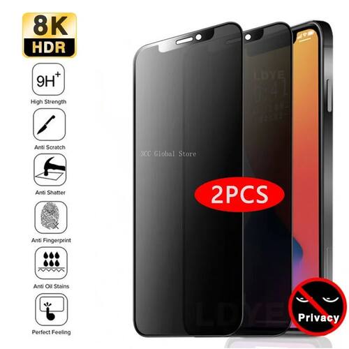 2Pcs 8K Anti-Spy Tempered Glass For iPhone 14 Pro Max 11 Pro