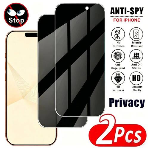 2Pcs Anti Spy Tempered Glass for iPhone 17 16 15 14 Pro Max