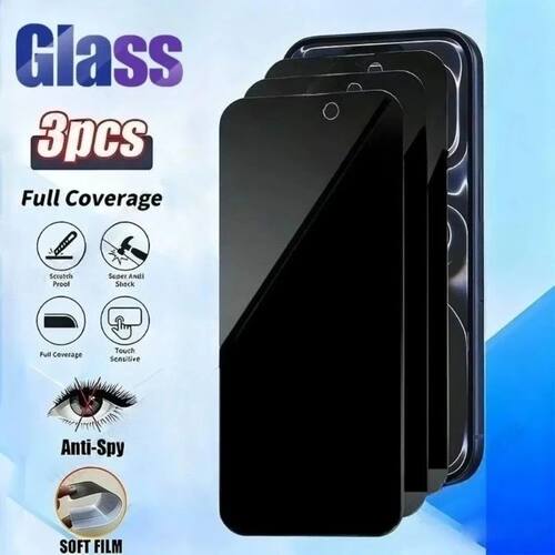 3Pcs Privacy Tempered Glass iPhone 17 16 15 Pro Max 17e 16e