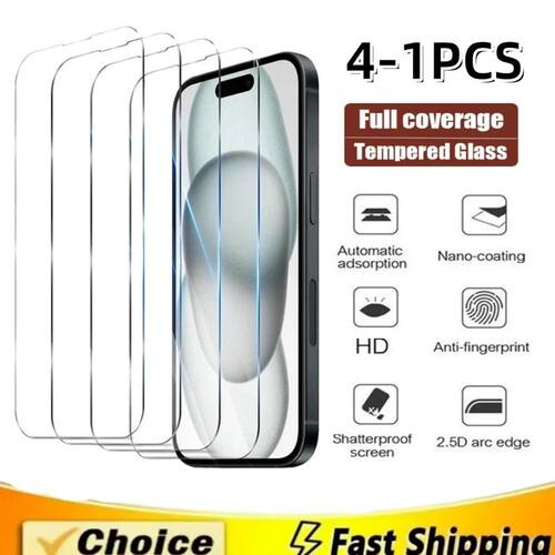 4-1Pcs Tempered Glass for iPhone 15 14 13 12 11 pro max X Xs